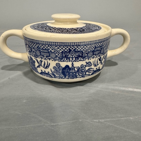 Vintage Blue & White Covered Soup Bowl | Cottagecore Decor - Picture 3 of 11